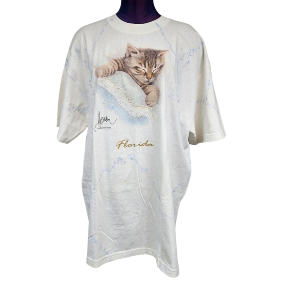 Vintage Murina Bob Harrison Sleeping Tabby Cat Florida Souvenir Tee-Shirt XL F24 - Picture 2 of 11